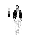 Sketch of a walking man.Figure men in a dark jacket. Royalty Free Stock Photo